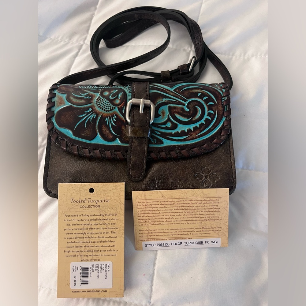 New with Tags Patricia Nash tooled Torri cross body bag